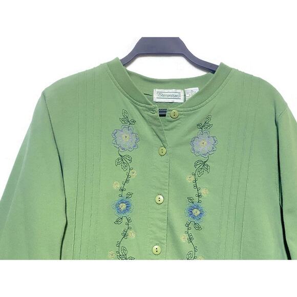 Shenanigans Sweater Women's Size 8 Light Green w/Embroidered Flowers Button Up - Picture 4 of 8